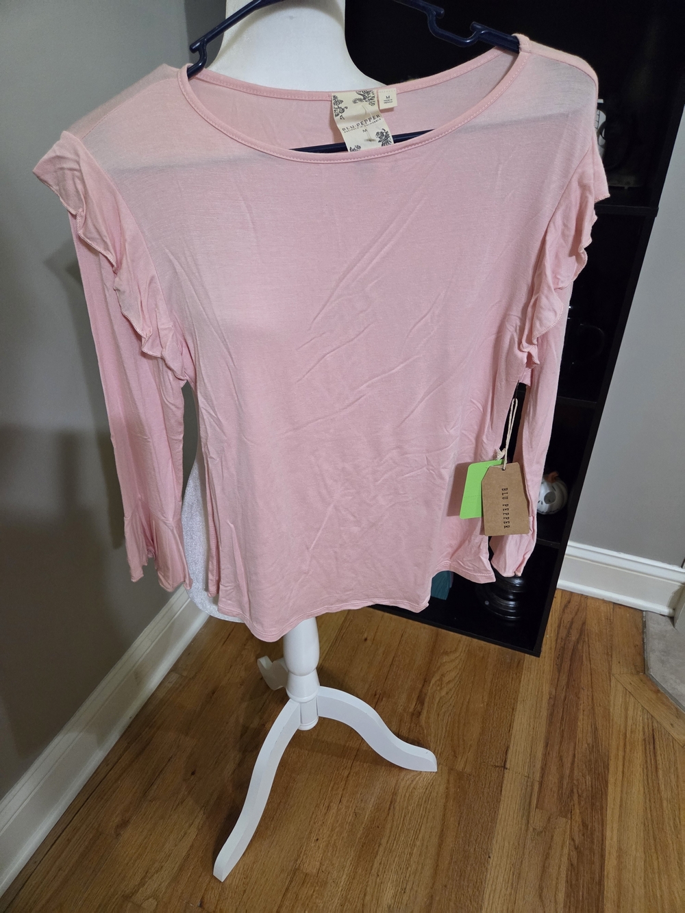 Blu Pepper Jrs. Soft Pink Long Sleeve Ruffle Detail Top